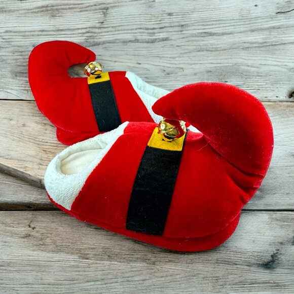 Christmas Elf Slippers Puffy Jingle Bells Red 9 inches long Novelty Slip ons - Picture 1 of 5